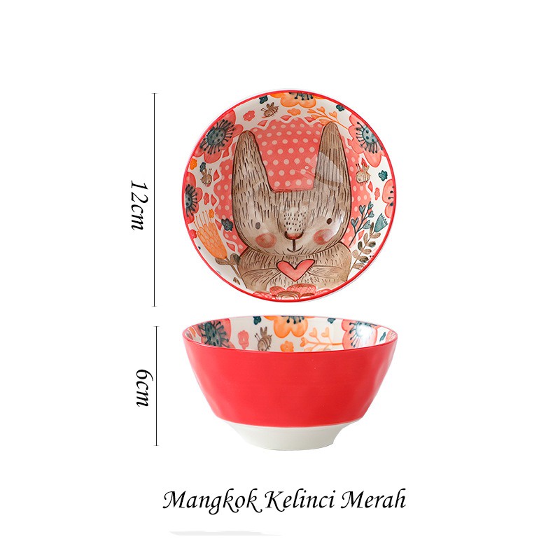 Mangkok Keramik Motif Kartun Animals Forest Lucu Ukuran 12cm