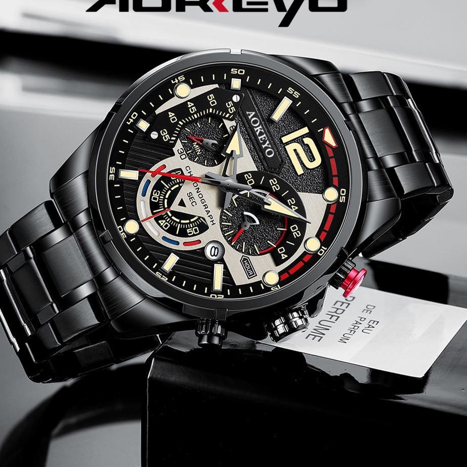 Original AOKEYO G107 Jam Tangan Pria Original Modis Analog Luxury Stainless Steel Tahan Air Jam Tang