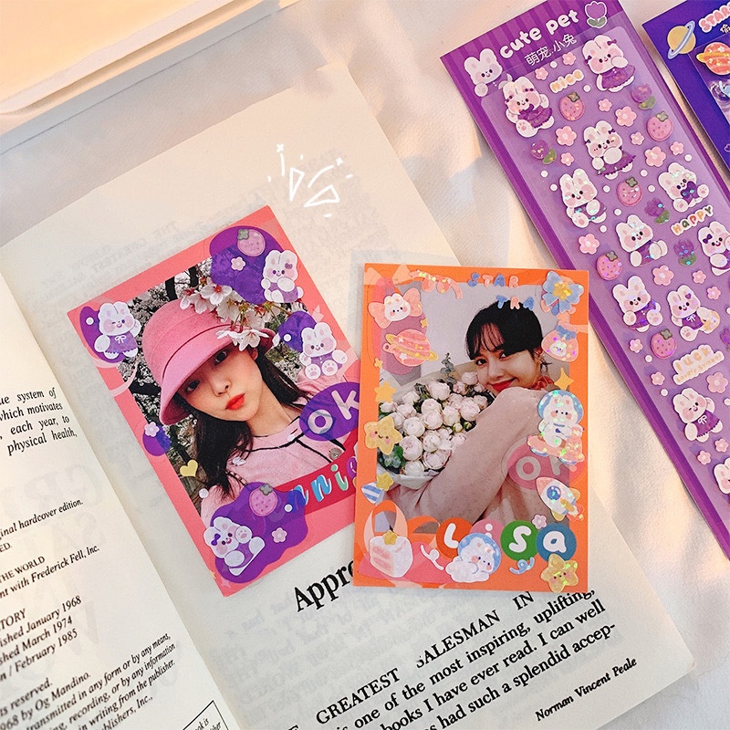 1lembar Kartun Lucu Laser Beruang Kelinci Stiker Shiny Kawaii Tahan Air Hias Decals Untuk DIY Scrapbooking Foto Jurnal Perlengkapan Alat Tulis Sekolah