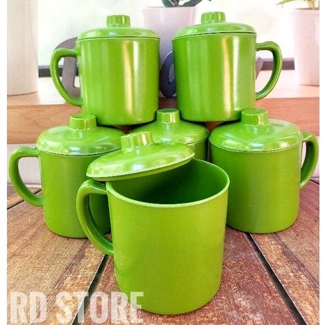 promo 3.pcs mug cangkir gagang tutup melamine polos tebal dan tahan panas...