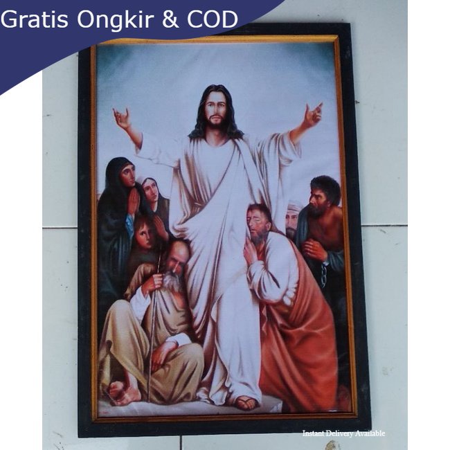 Hiasan dinding lukisan murah lukisan cetak dan bingkai gambar Tuhan Yesus Ukuran 65x45