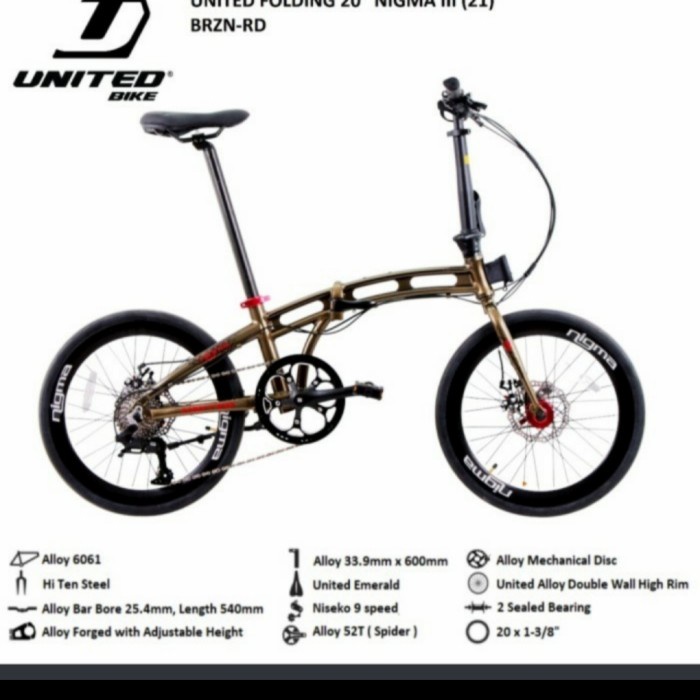 Sepeda Lipat United Nigma Iii Alloy 9 Speed (20 Inch) #Original