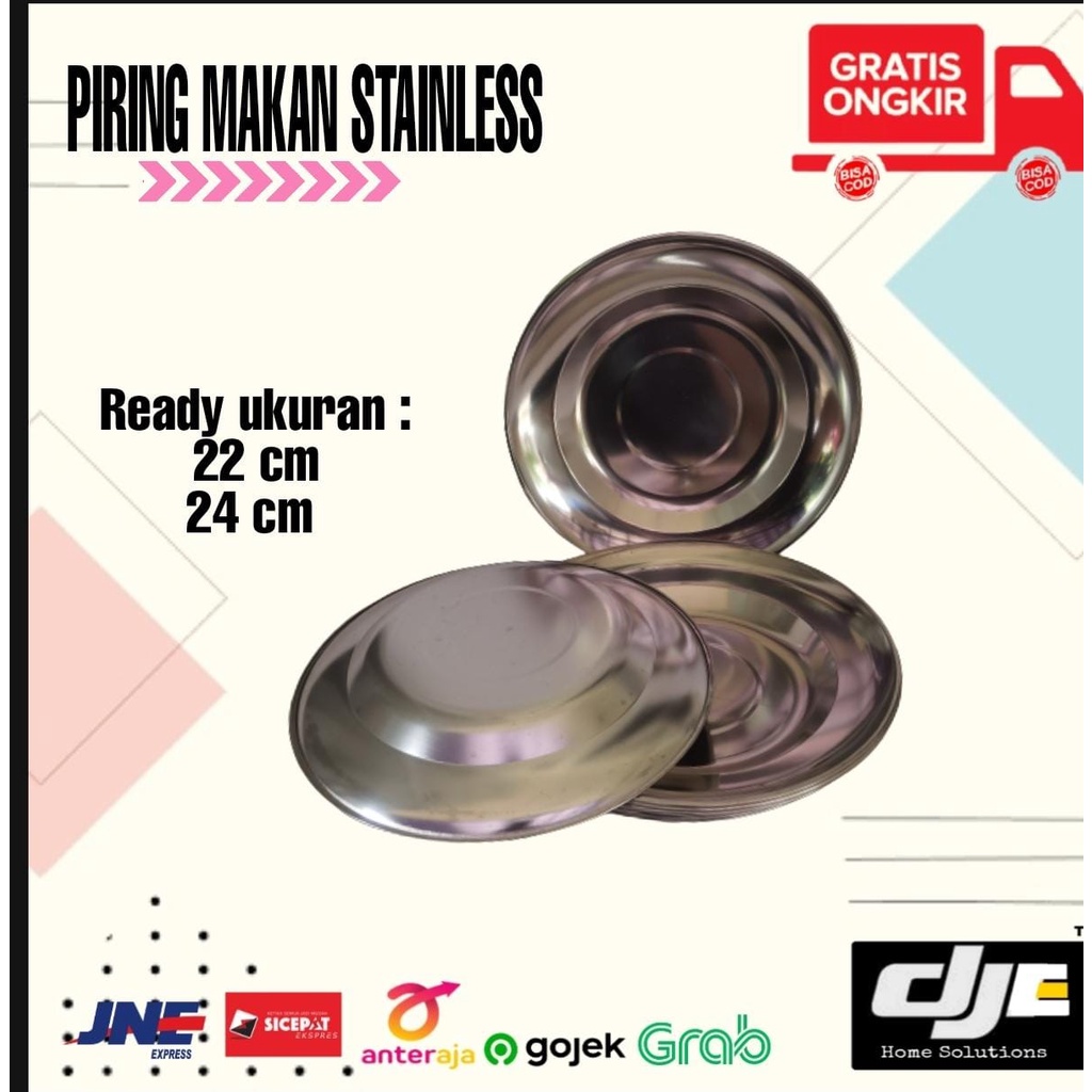 Piring Makan Stainless 22cm/24cm bahan Tebal Food Grade