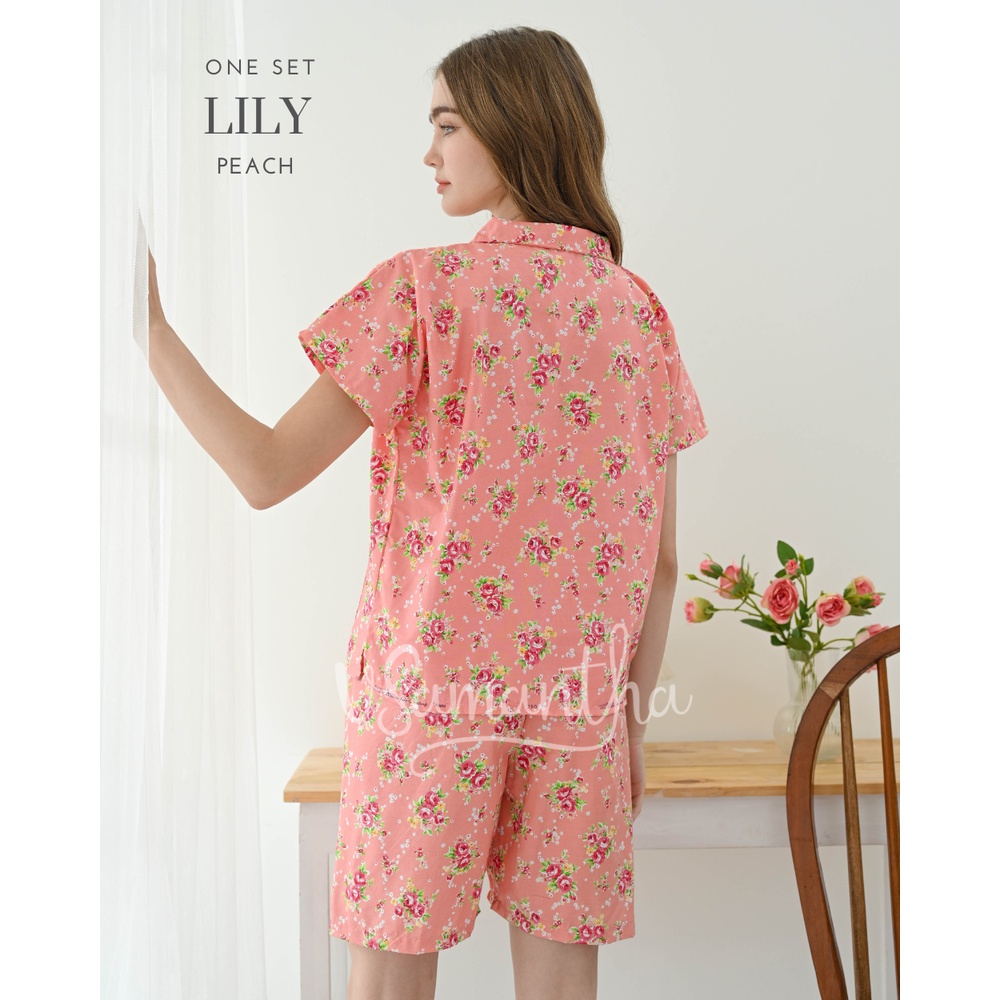 One Set Piyama / Pajamas Crop Motif Lily Peach