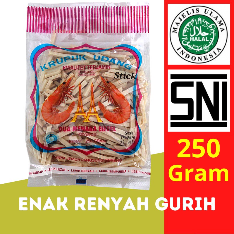 

MENARA EIFFEL Kerupuk Udang Mentah Bentuk Stik 250g Krupuk Udang Dua Menara