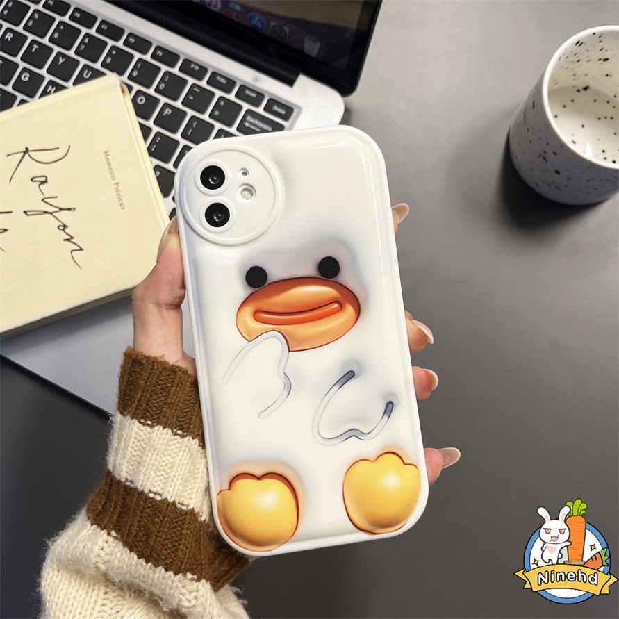 IPHONE Casing Kompatibel Untuk Iphone14 13 12 11 Pro Max X Xr Xs Max8 7 6 6s Plus SE 3D Vision Lucu Kartun Bebek Casing Ponsel Perlindungan Kamera Bantal Udara Shockproof Pelindung Penutup Belakang