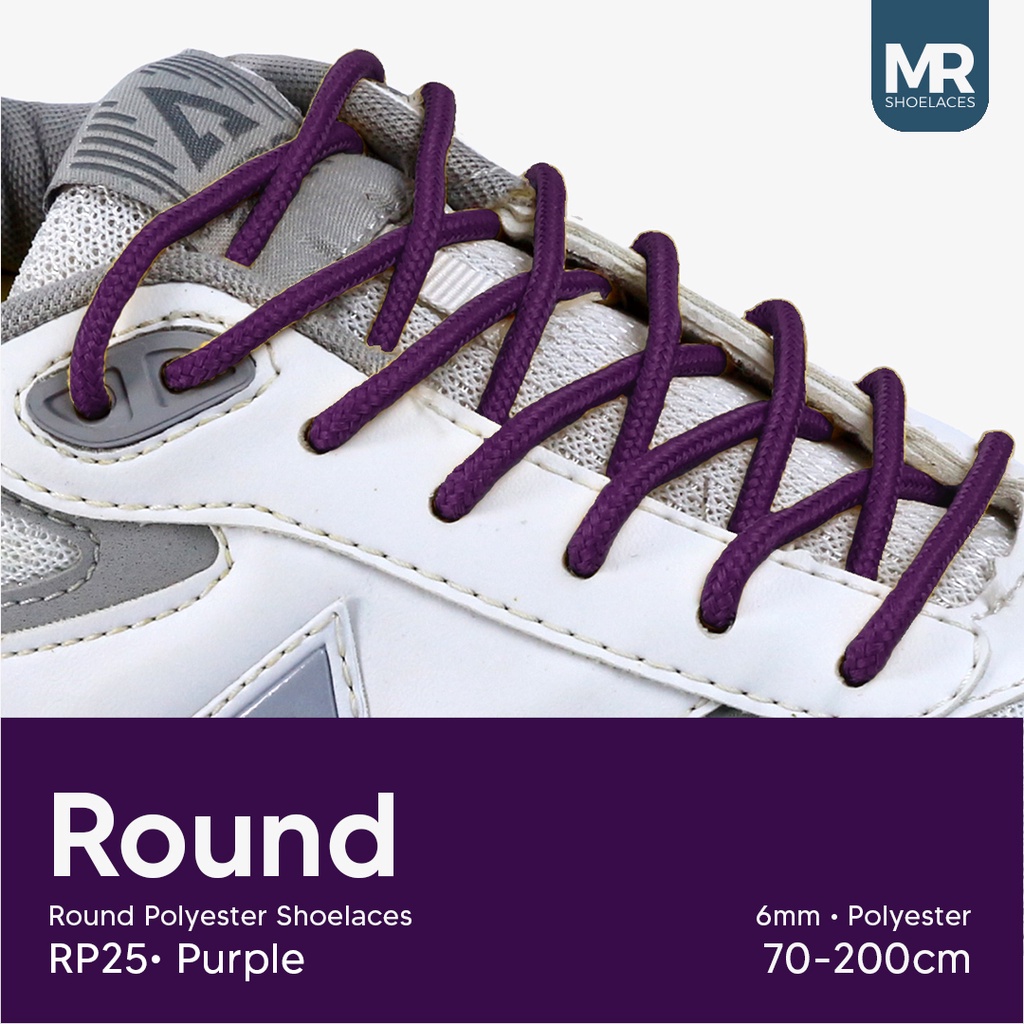 MR Shoelaces RP25 Ungu (Purple) Tali Sepatu Bulat Round Big 6mm Shoelaces 90cm 100cm 120cm 150cm 180cm-200cm Polyester