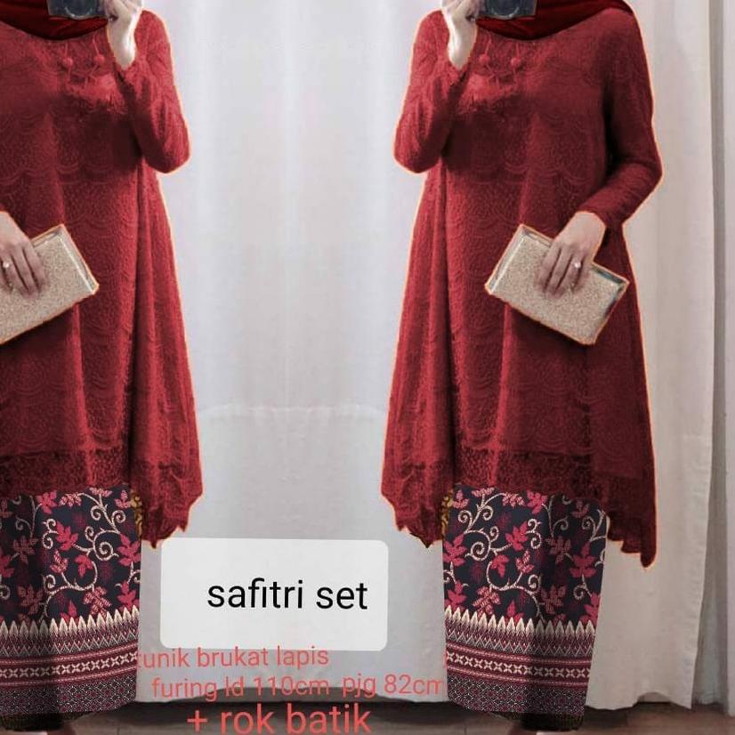 ✥ D16 Safitri set Tunik brukat import lapis furing Freesize ld110cm ❇
