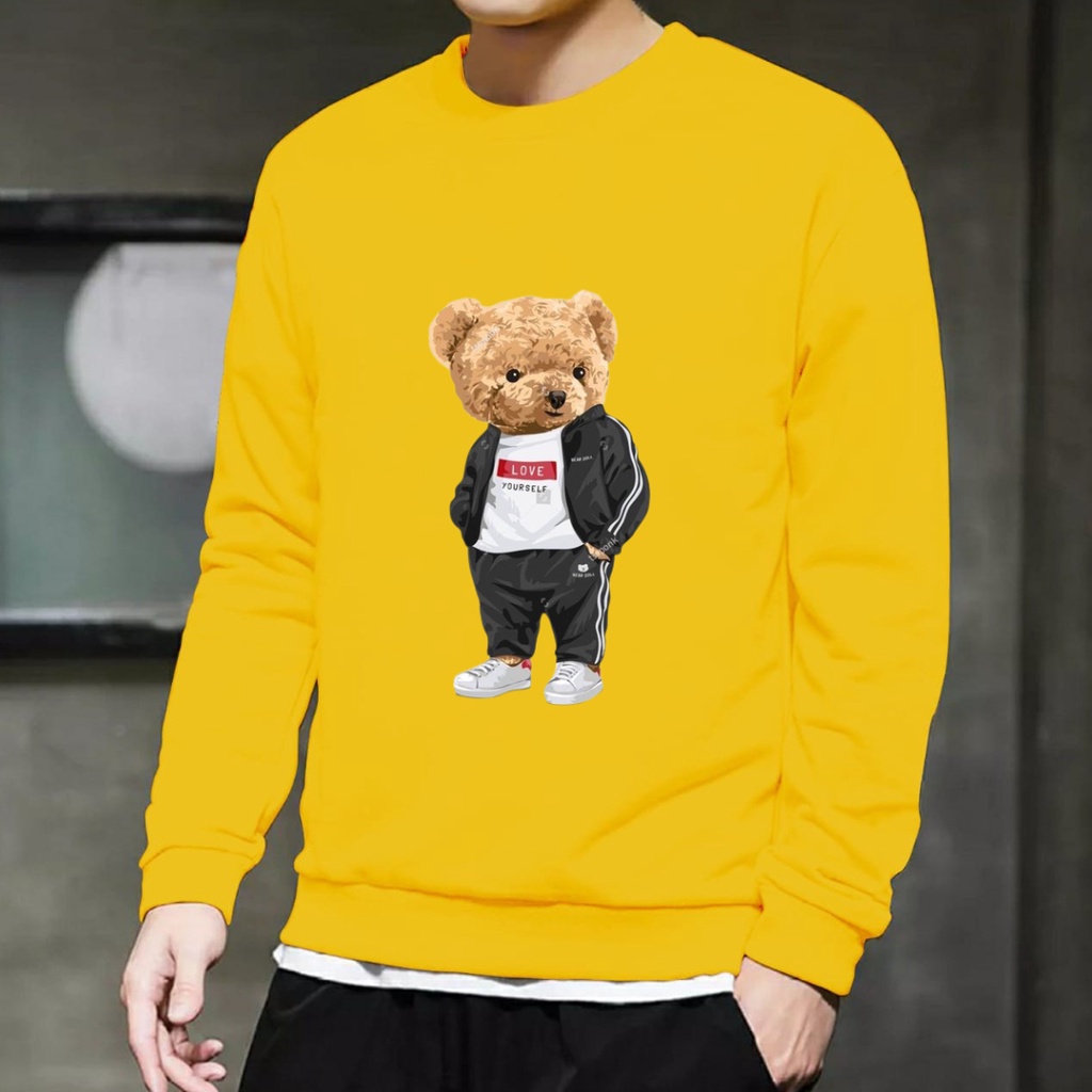 Baju lengan panjang pria teddy bear love yourself / kaos distro keren model sweater trendy dan kekinian