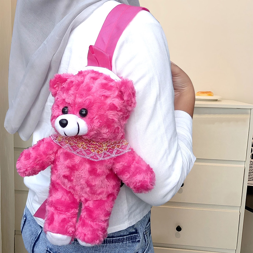 Tas Ransel Boneka Lucu Lembut Beruang Teddy bear Bulu Korea