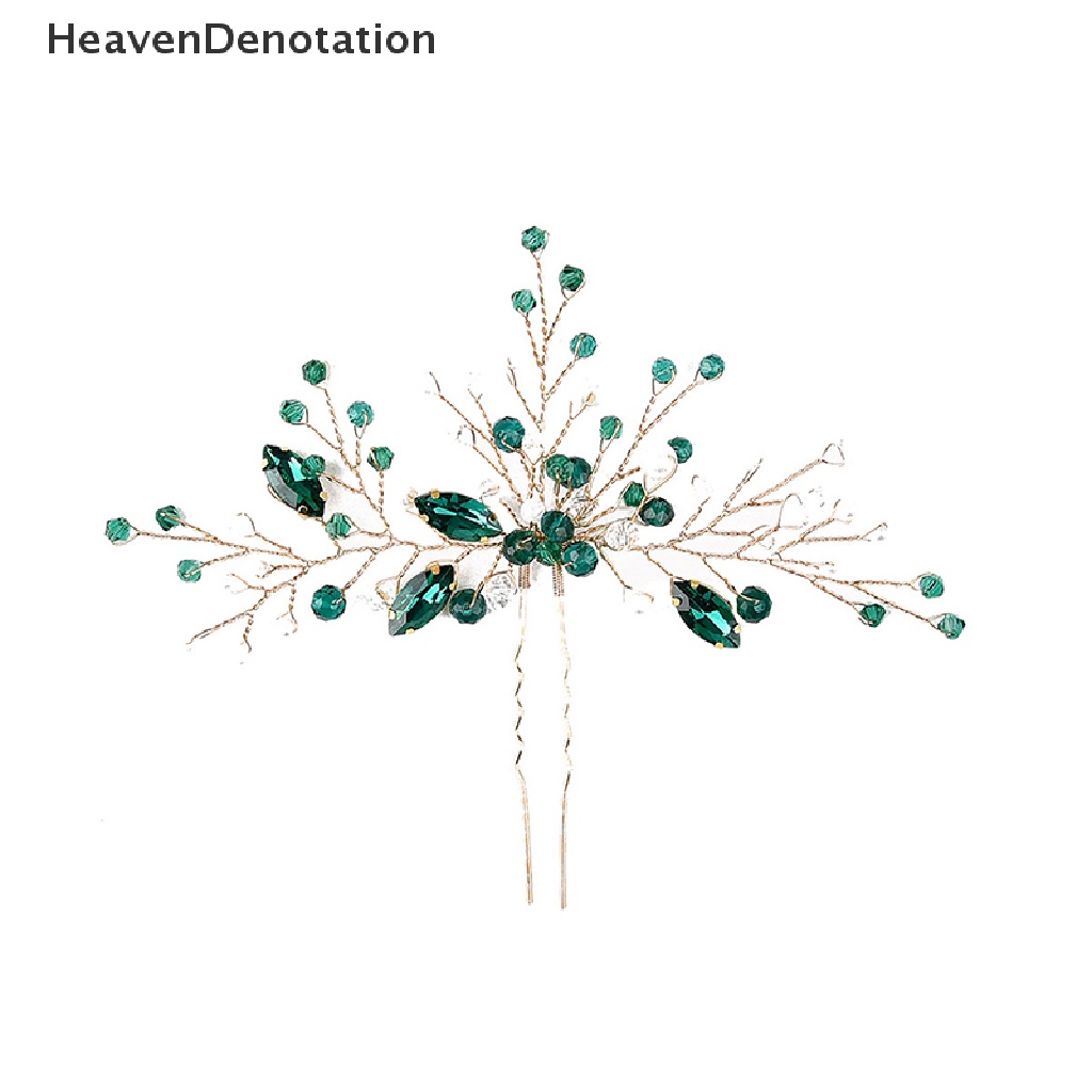 [HeavenDenotation] Fashion Menawan Berlian Imitasi Hijau Sisir Rambut Untuk Wanita Tiara Aksesoris Rambut Pengantin Pesta Pernikahan Headwear Hair Clip HDV