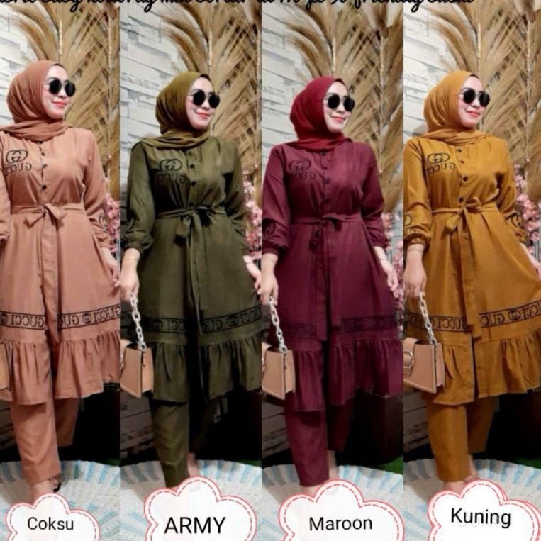 READY STOCK O24 QF. Setelan tunik celana polos / tunik / tunik wanita / tunik terbaru / Setelan tuni