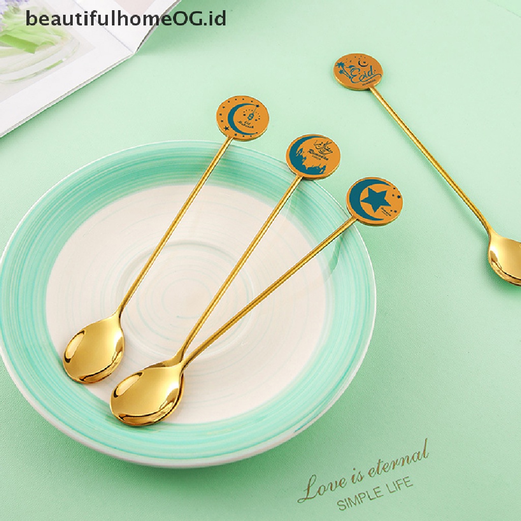 // Beautifulhomeog.id// New Gold Eid Mubarak Star Moon Pendant Spoon Stainless Steel Peralatan Makan Islam Liburan Muslim Dekorasi Peralatan Makan Pesta Rumah **