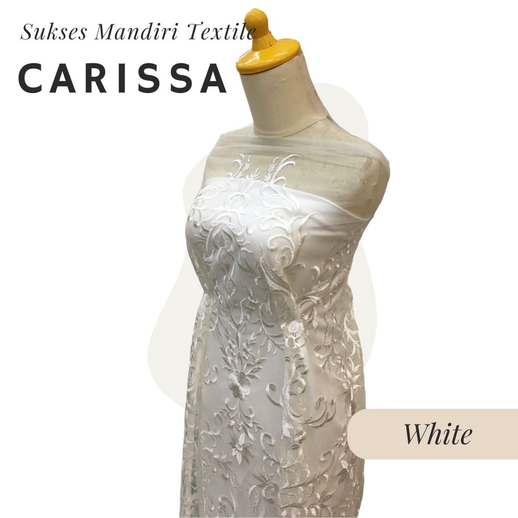 [CARISSA] Brokat Brukat Tile Premium Mewah Warna White Krem Putih | Harga ½ meter = 50 cm (Bahan Dre