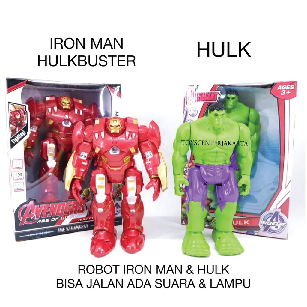 MAINAN ROBOT HULK DAN IRONMAN UKURAN BESAR BISA JALAN SUARA DAN LAMPU / MAINAN FIGURE HULK