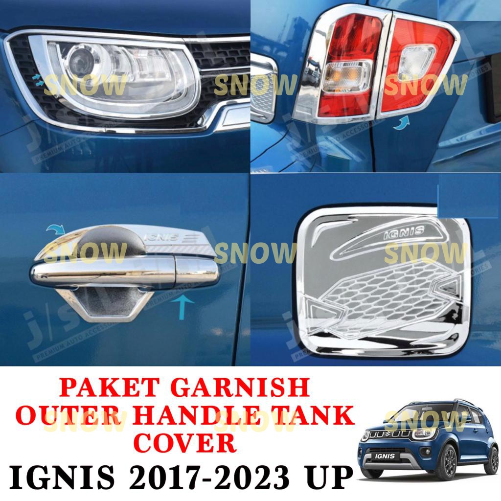 Paket Garnish Depan Belakang Outer Handle Tank Cover Suzuki Ignis 2017 2022 2023 Hitam Chrome