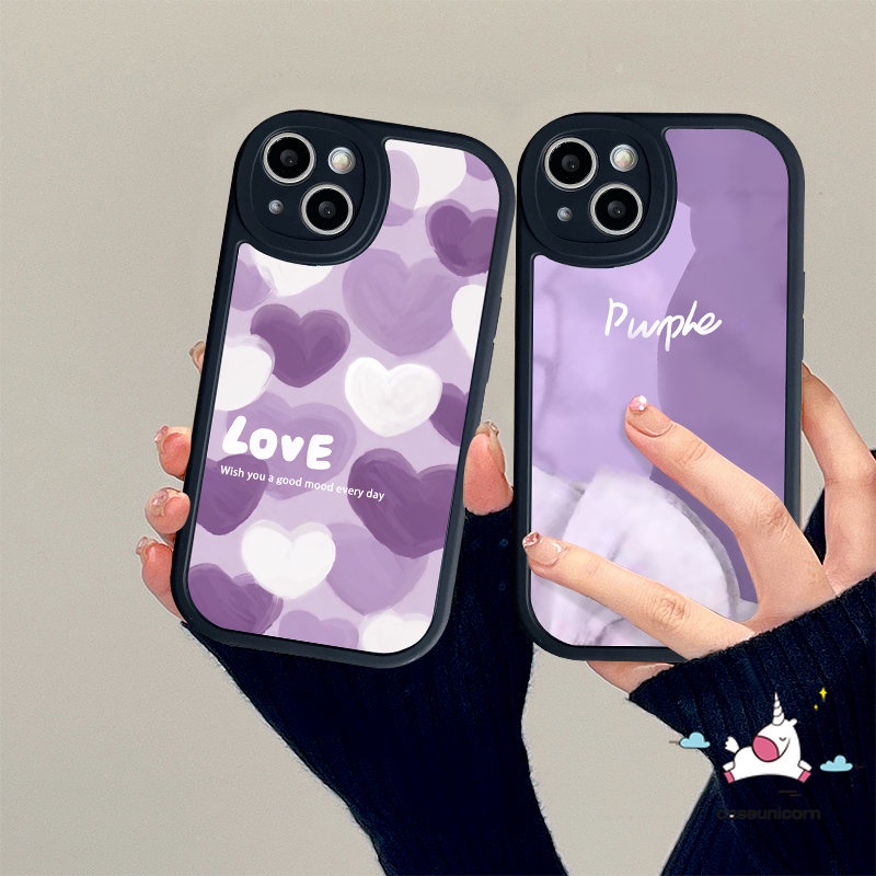 Kompatibel Untuk iPhone 7plus 8plus 11 14 13 12 Pro Max7 8 6 6s 14 Plus XR X XS MAX SE 2020 Ins Ungu Seni Pola Cat Lukisan Minyak Cinta Hati Silicon TPU Soft Phone Case