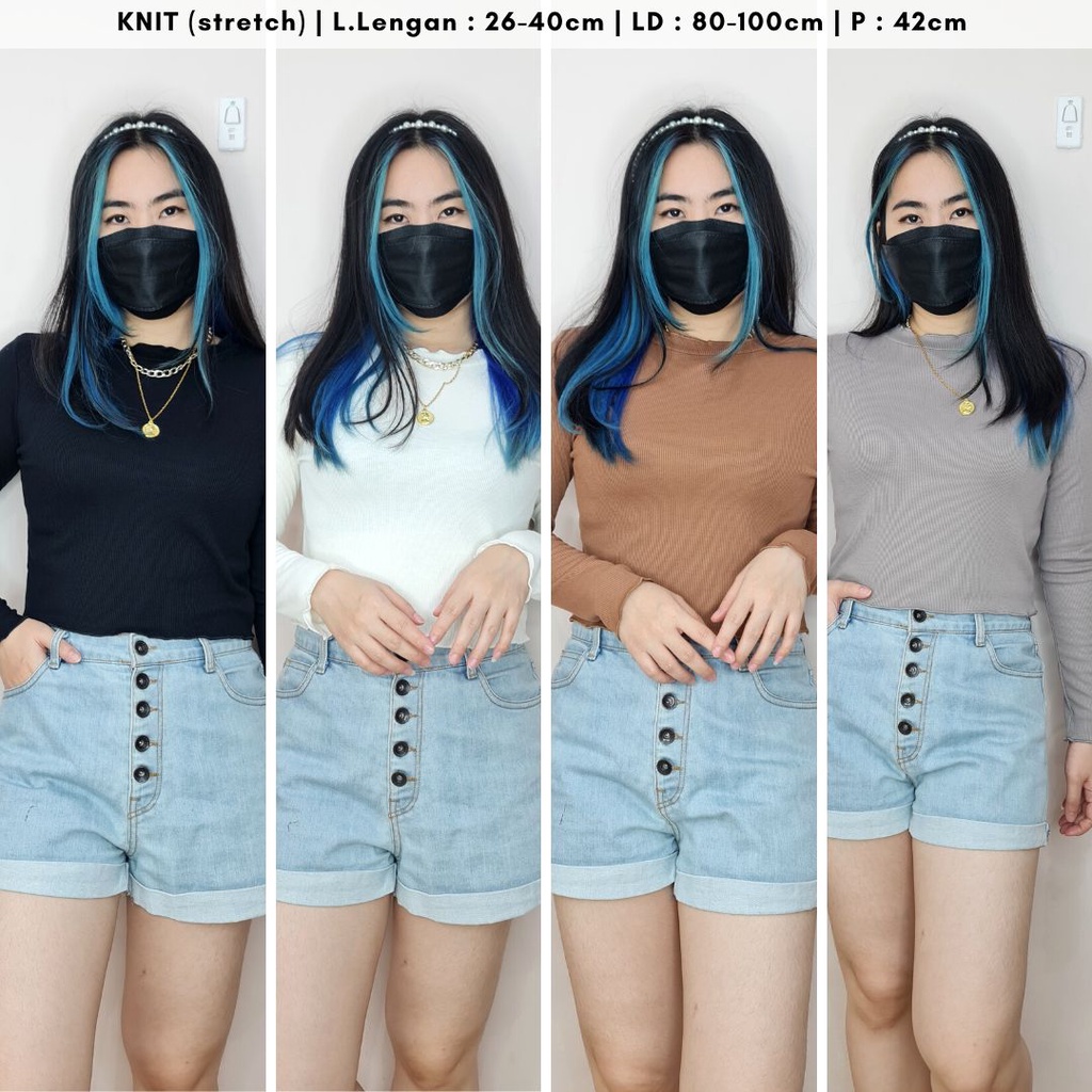 4761 akiela o-neck knit long slevees crop top