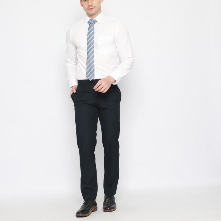 Original Code Male Celana Bahan Premium Formal Wool Touch Navy Blue Great Slimfit gas 