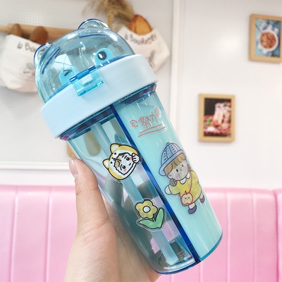 BOTOL MINUM / TEMPAT MINUM ANAK DUET 2 IN 1 + STIKER COUPLE 420 ML LUCU COCOK UNTUK KADO