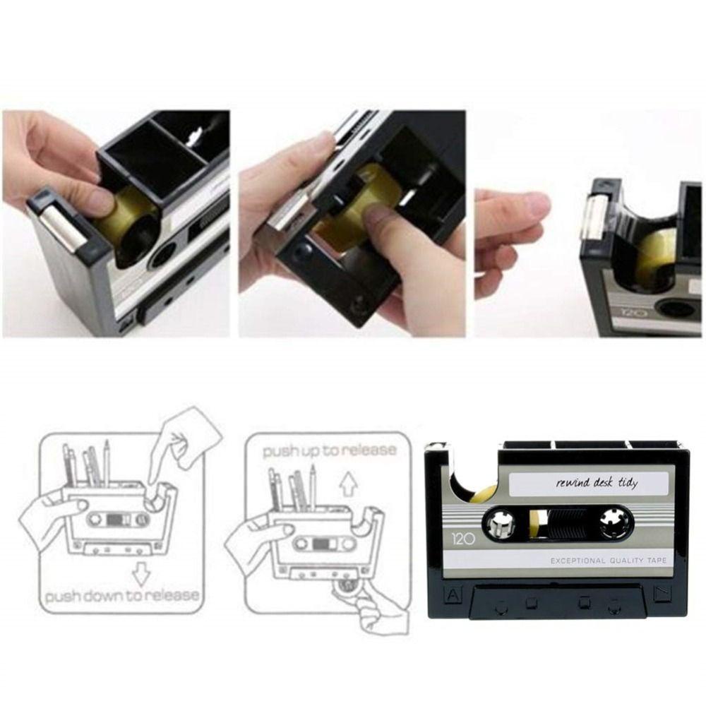 R-flower Pen Holder 2in1 Tape Dispenser Wadah Penyimpanan Bentuk Kaset