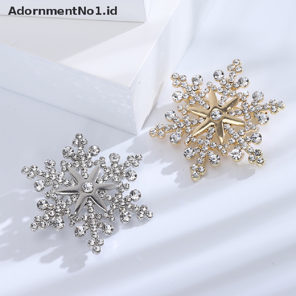 [AdornmentNo1] Fashion Pin Menawan Kristal Berlian Imitasi Bros Natal Snowflake Bros Natal Bros Hadiah [ID]