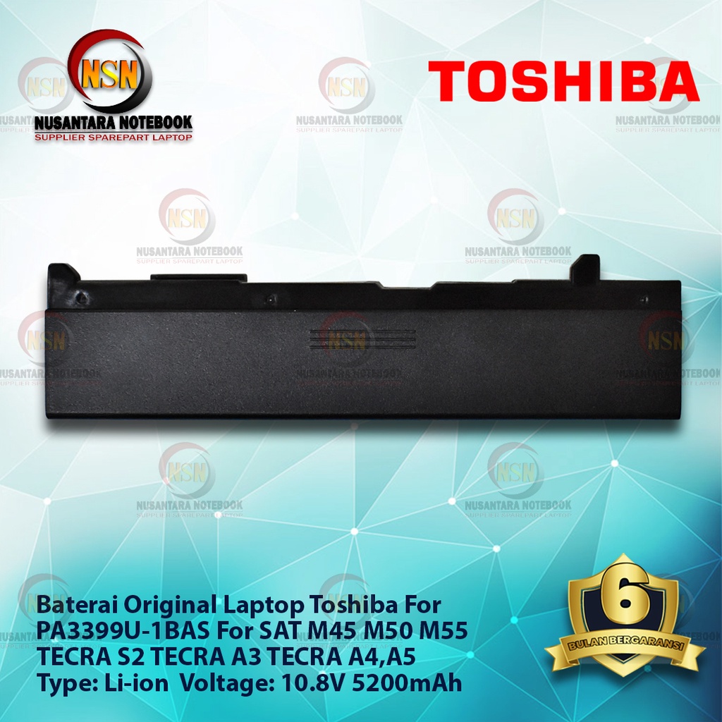 Baterai OEM Laptop Toshiba PA3399 M45 M50 TECRA Series 10.8V 5200mAh