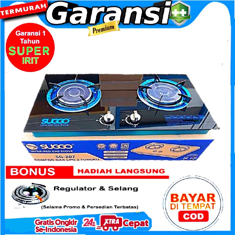 Suggo Kompor Tanam 2 Tungku Gas Stove Sg-207 Infrared Kaca Temperedglass Kuat Nahan Beban 100 Kg