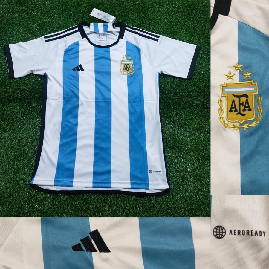 JERSEY BOLA BINTANG 3 ARGENTINA HOME CAMPIONE DEL MONDO 2022 GRADE ORI