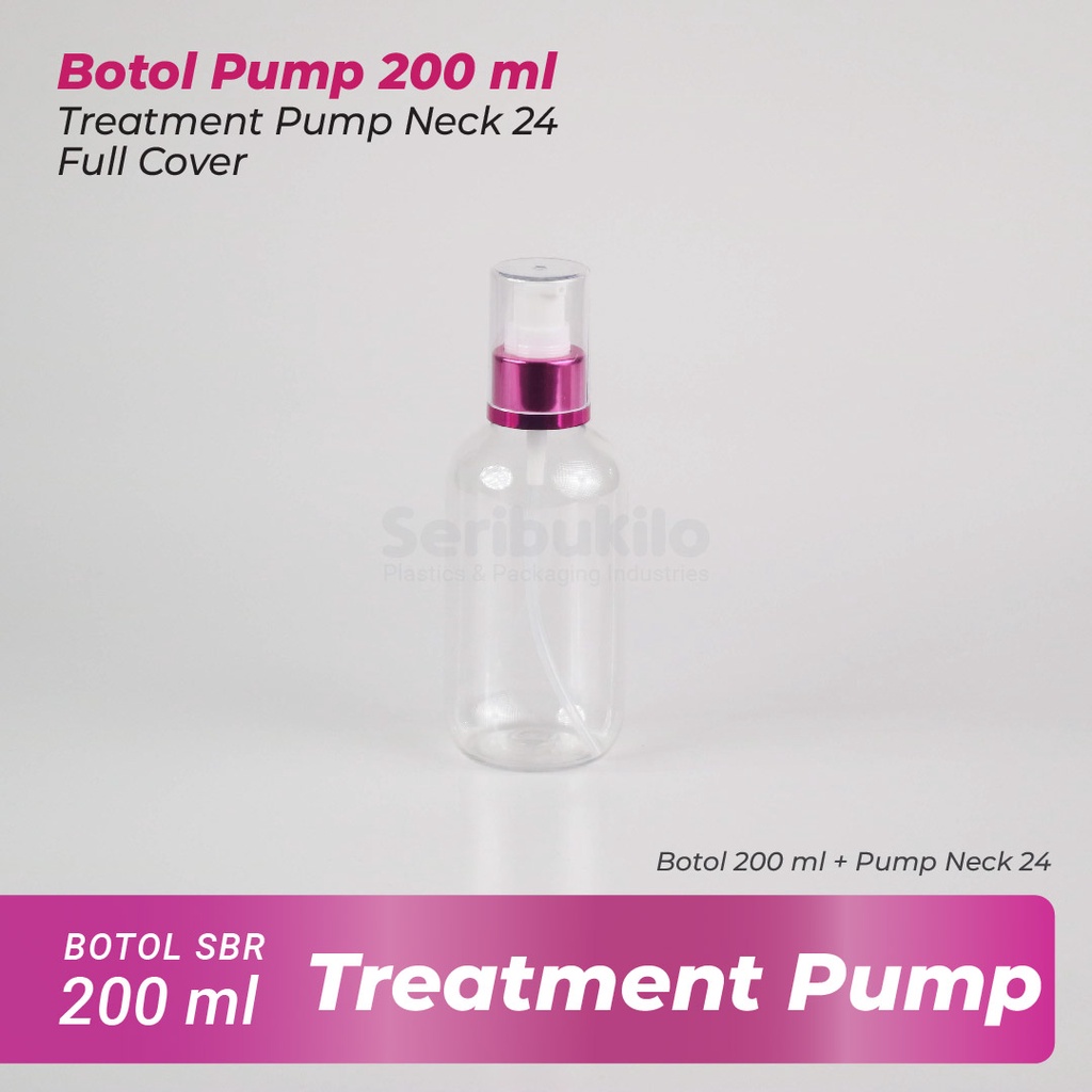 Botol Pump 200 ml SBR / Botol PET Treatment Pump 200 ml Pink &amp; Silver Full Cover