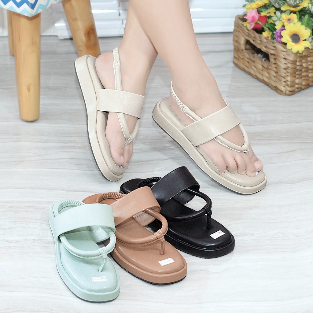 Sandal wanita korean jepit semi wedges full busa terbaru - VALENCIA