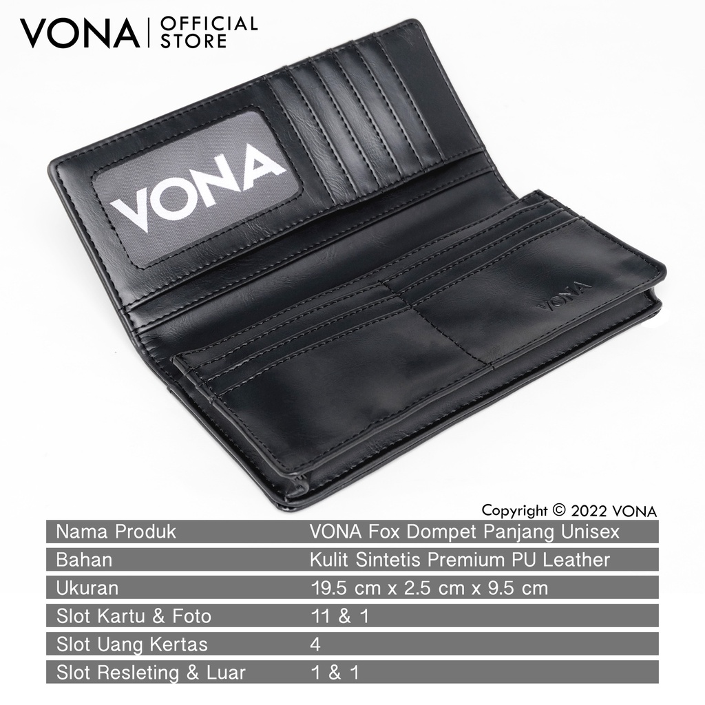 VONA Foxx Long Wallet -  Dompet Lipat Panjang Original Pria Wanita Kulit PU