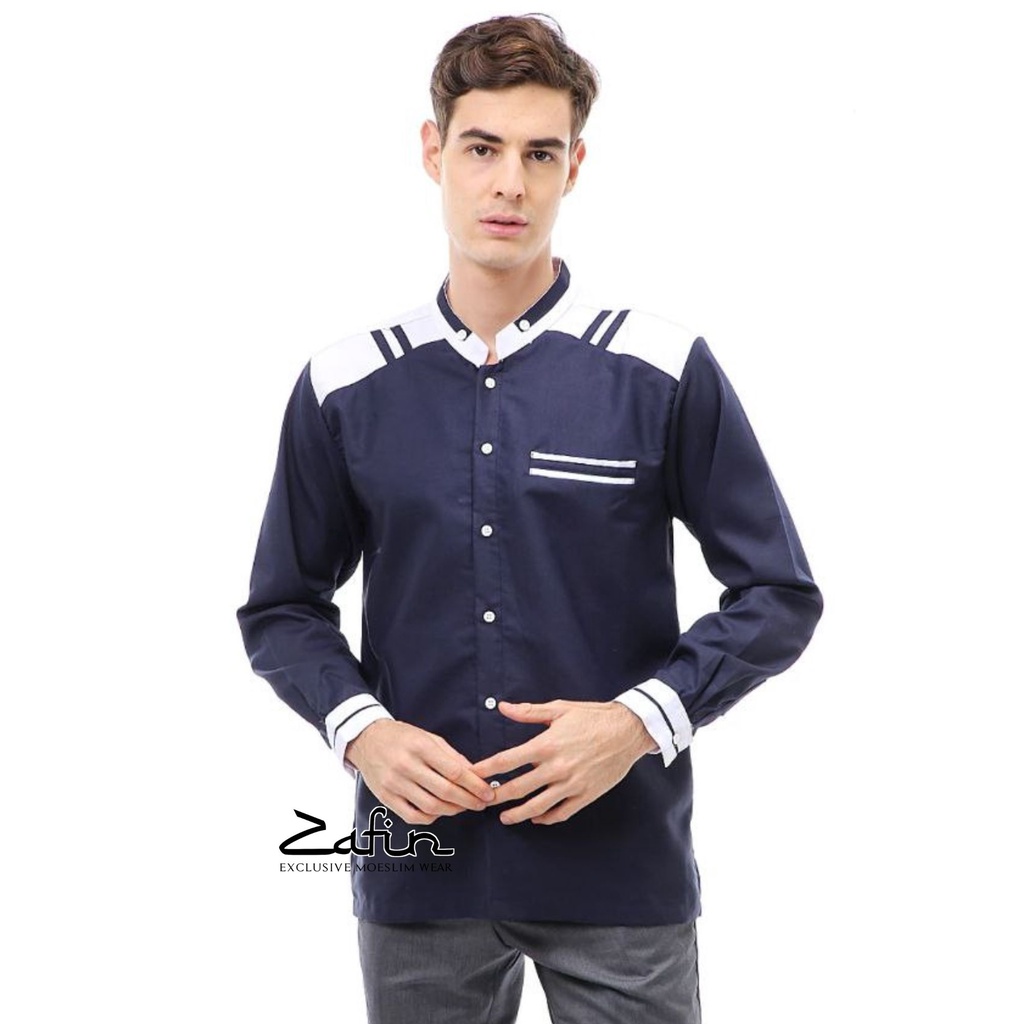 Zafin - Baju Koko Pria Dewasa Lengan Panjang Adidas Navy