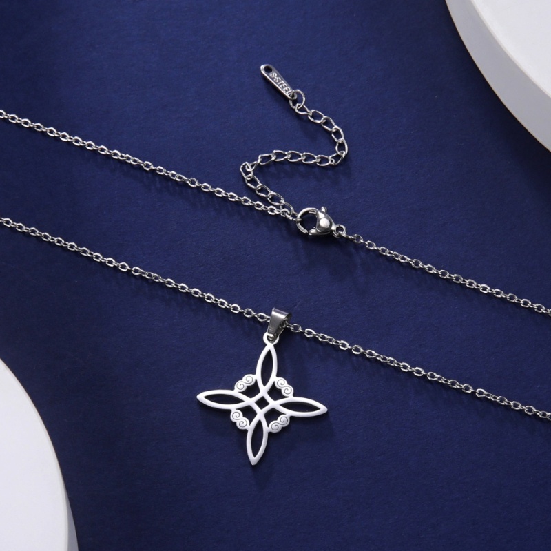 SIY Witchcraft Witch-Knot Necklace Stainless Steel Choker Necklace Vintage Amulet Sweater Chain Jewelry for Women Girl