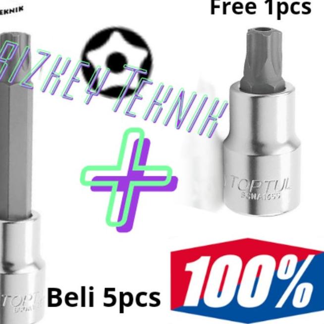 ► Mata Kunci Sok Socket bospomp BINTANG T30 SEGI 5 LUBANG DR 1/2" Kunci T30 Bintang 5 ➺