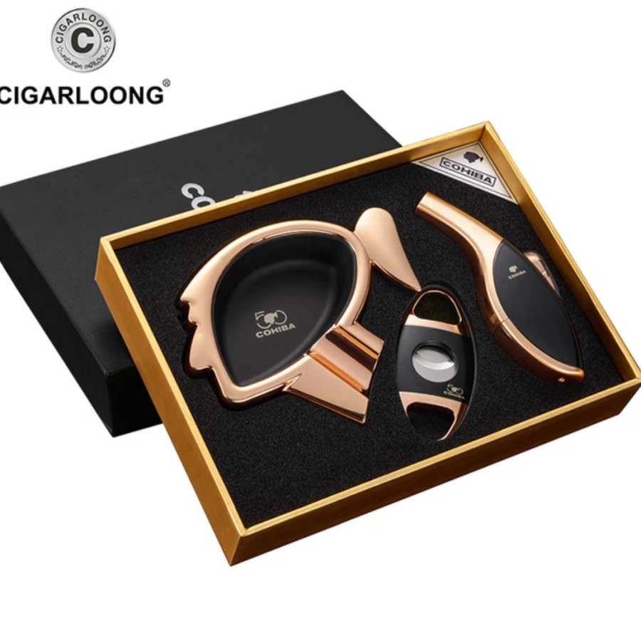 Cohiba gift set 2 (ashtray, cutter, lighter) - Hitam