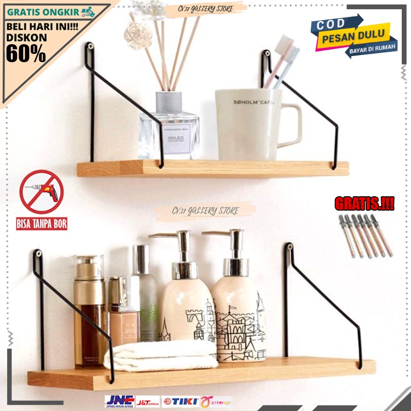 Rak Hiasan Dinding Gantung Kayu Besi Tempat penyimpanan Pajangan Tanaman Hias Bunga Buku Kosmetik make up Kopi Bumbu Dapur Perlengkapan Dekorasi Rumah Dingding Tembok Tempel Ruang Tamu Kamar Tidur Cowok Susun Rumah Minimalis