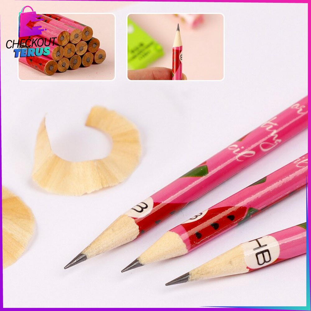CT A49 Pensil Kayu Set 12IN1 Motif Buah With Eraser Alat Tulis Dengan Penghapus Sekolah 12pcs Pencil Fruits Praktis Import