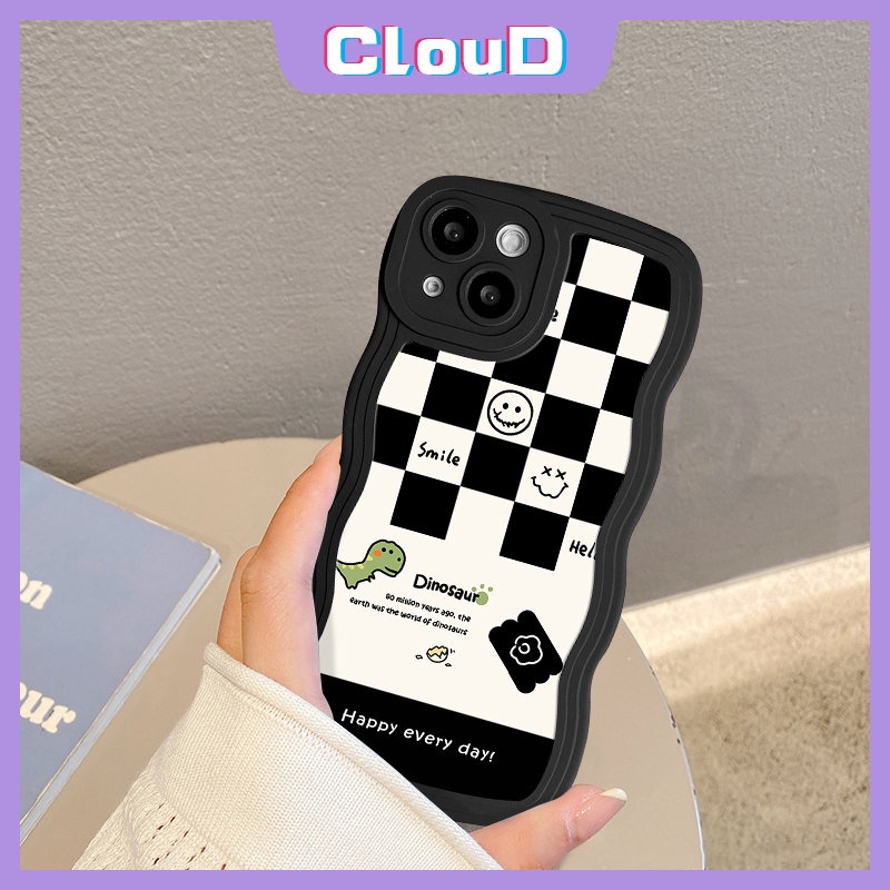 IPHONE Cute Smiley Chessboard Soft Tpu Case Kompatibel Untuk Iphone11 Pro Max7 6s 6 8 14 Plus XR 14 11 13 12 Pro Max X XS Max SE 2020 Kartun Dinosaurus Wavy Edge Soft Tpu Cover