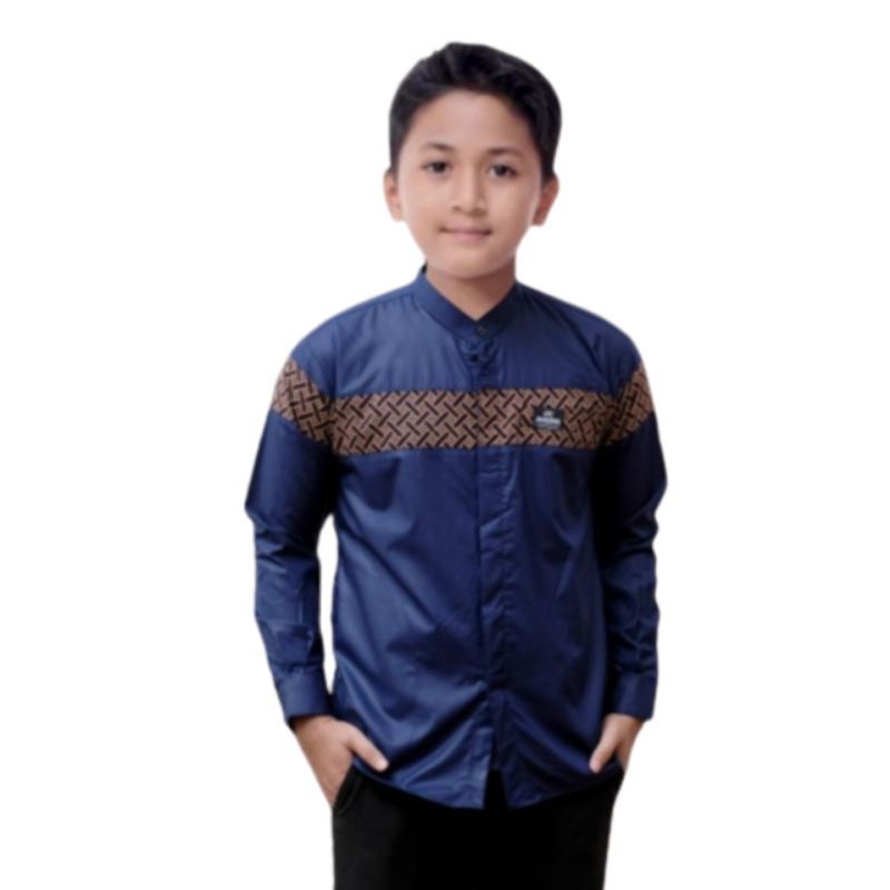 Baju Koko Couple Ayah dan Anak Laki-laki Motif Batik Kobata Qynang Baju Koko Pria Dewasa Lengan Panjang