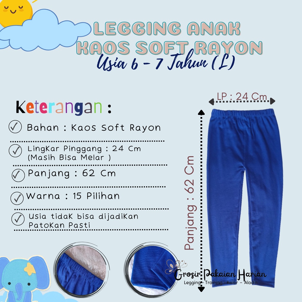 Legging Panjang Anak Kaos Soft Rayon Usia 6 - 7