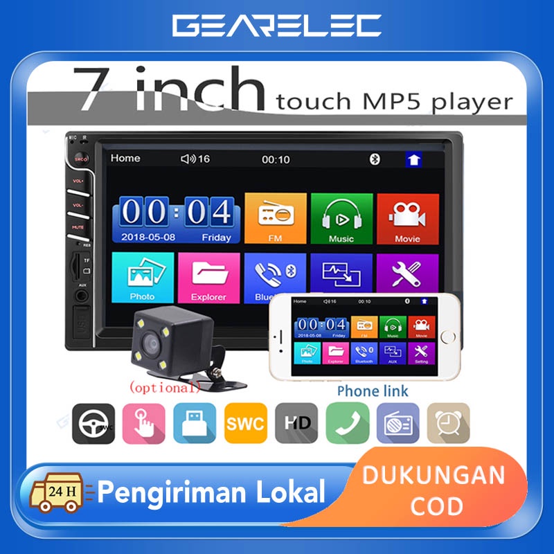 [Baru] 2din Radio Mobil 7 Inch Stereo Mobil LCD Layar Sentuh MP5 Player Bluetooth USB TF AUX-In Head Unit