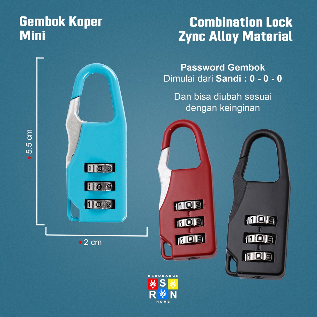 Gembok Nomor Mini Tas Bagasi / Gembok Tas Koper Mini Resonance Home