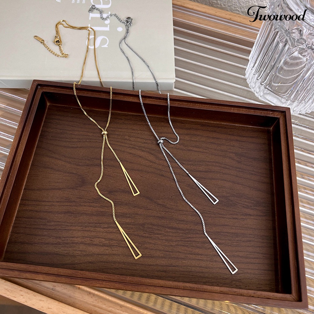 Twowood Charm Kalung Berongga Keluar Segitiga Liontin Rantai Yang Dapat Disesuaikan Alergi Bebas Colorfast Dekorasi Seksi Tarik Penyesuaian Rumbai Charms Chain Necklace Aksesoris Wanita