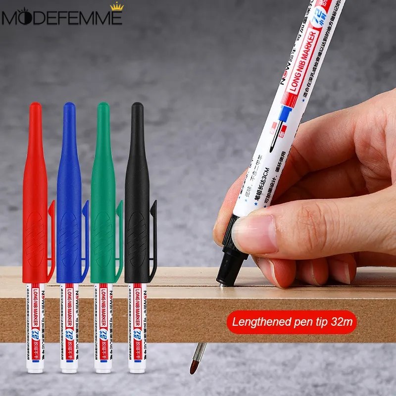 32mm Carpenters Marking Tool Inkable Deep Hole Marker Pemanjang Kepala Menandai Pena Cepat Kering Tahan Air Ubin Penanda Minyak Kamar Mandi Woodworking Dekorasi