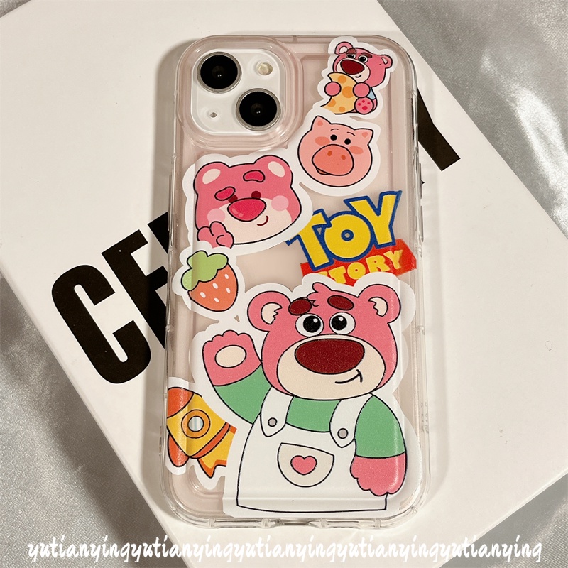 IPHONE Toy Story Cute Strawberry Bear Case Kompatibel Untuk Iphone11 14 13 12 Pro MAX XR 7 8 6 6S Plus X XS MAX Kartun Manyo Buzz Lightyear Alien Silicon TPU Lembut Shockproof Airbag Cover