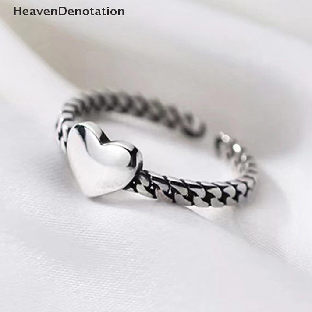 [HeavenDenotation] 925 Sterling Silver Fashion Romantis Wajah Tersenyum Hati Cinta Memutar Pembukaan Cincin Jari Untuk Wanita Pesta Pernikahan Perhiasan Halus HDV