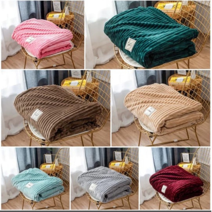 Selimut Dewasa Selimut Polos Embos Salur Jumbo Dewasa Tebal anti Luntur uk 200x230 cm - SALUR HITAM(