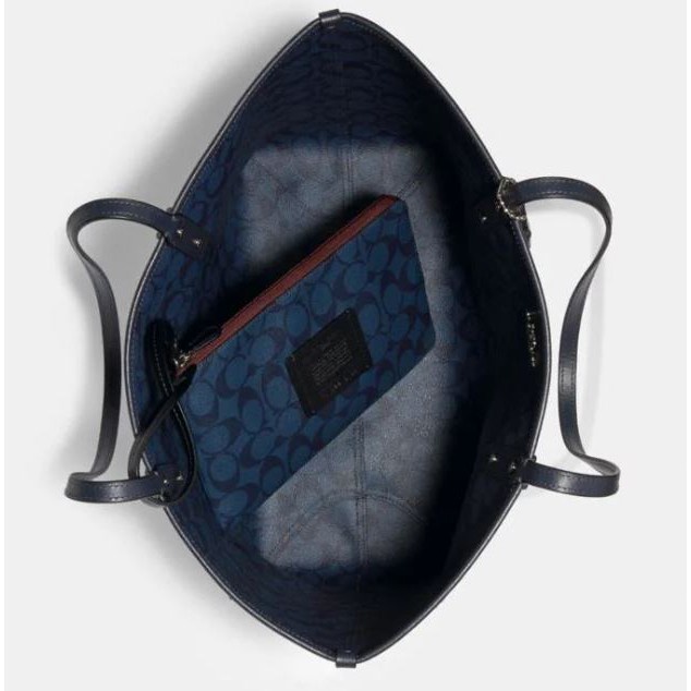 Coc 91381 Reversible City Tote in Bloked Signature Coated Canvas With Pouch Chalk