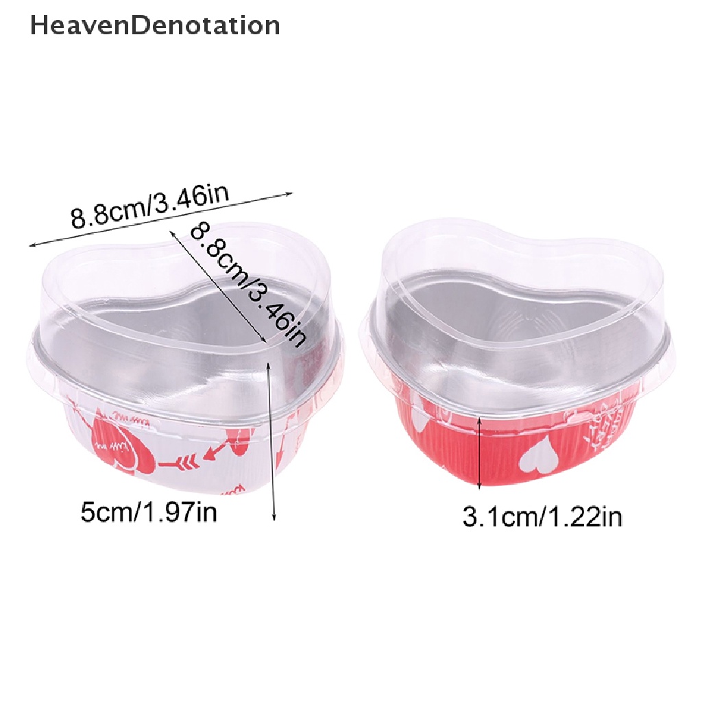 [HeavenDenotation] 10Pcs / Set 100ML Heart Shaped Aluminum Foil Cake Cup with Lids Baking Pans HDV